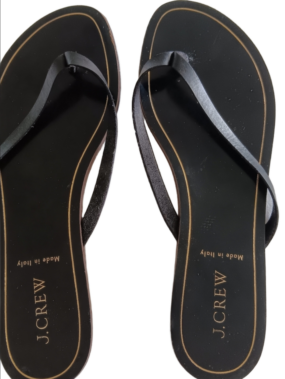 J.Crew Black and Gold Trim Leather Flip Flop Sandals